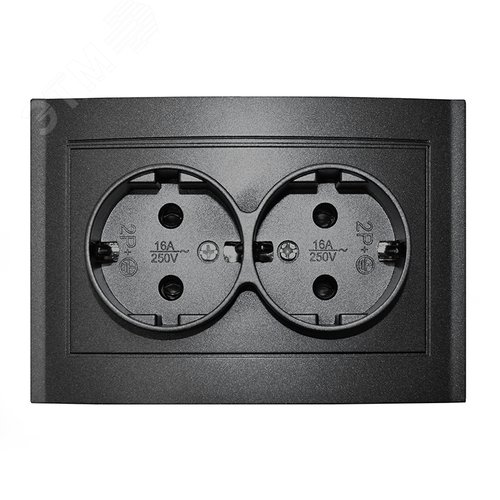 Изображение товара Розетка двухместная серия Бриллиант с заземлением, скрытой установки, 16А, 220В, механизм, графит (шт)
