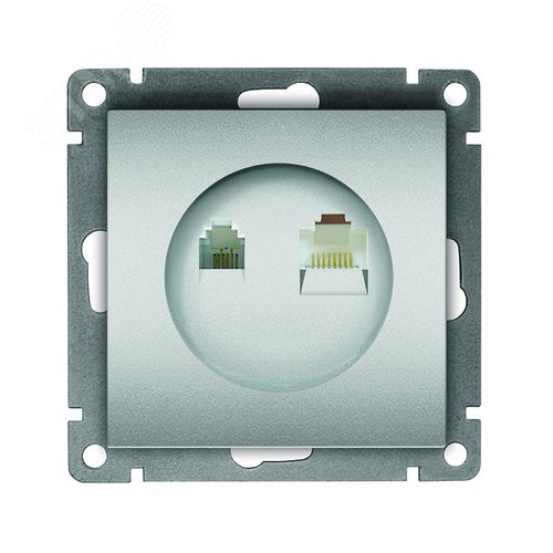 Изображение товара Розетка компьютерная+телефонная UNIVersal серия Афина, с/у, 1А, RJ45, RJ12, серебро (еврослот), механизм (шт)