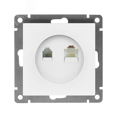 Изображение товара Розетка компьютерная+телефонная UNIVersal серия Афина, с/у, 1А, RJ45, RJ12, белая (еврослот), механизм (шт)