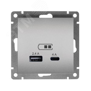 Розетка USB Афина A+С 2.4/4А, механизм  с/у, серебро (еврослот)