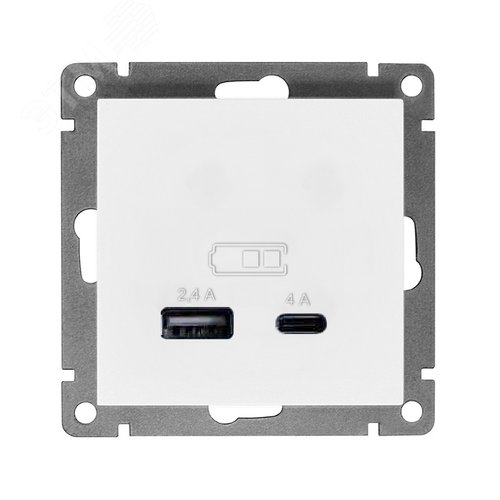 Изображение товара Розетка USB Афина A+С 2.4/4А механизм с/у, белая (еврослот) (шт)