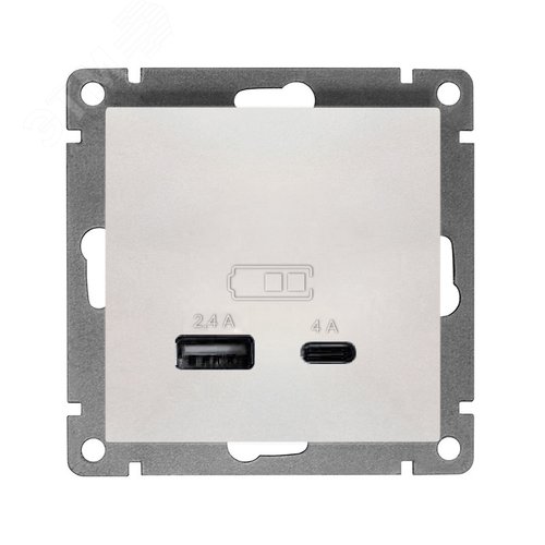 Изображение товара Розетка USB Афина A+С 2.4/4А, механизм с/у, жемчуг (еврослот) (шт)