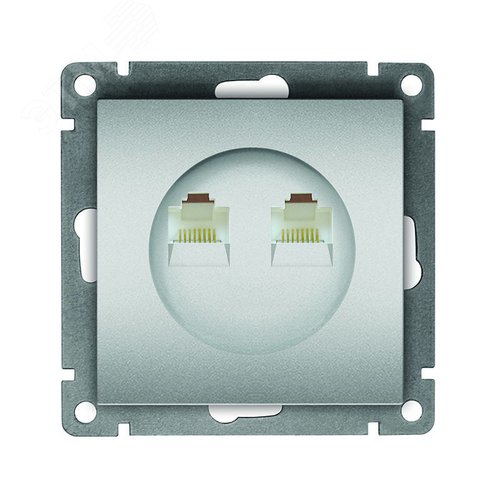 Изображение товара Розетка компьютерная двухместная UNIVersal серия Афина с/у, 1А, RJ45, серебро (еврослот), механизм (шт)