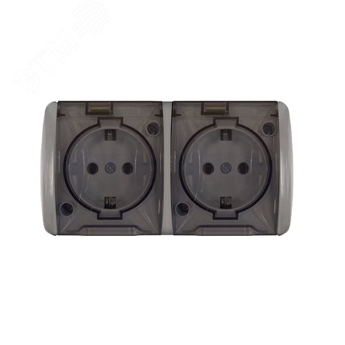 Изображение товара Клио розетка двухместная с прозрачной крышкой Клио, IP54, с/з, о/у, 16А, 220В, серый (еврослот) (шт)