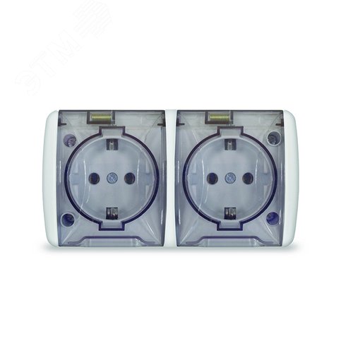 Изображение товара Клио Розетка двухпостовая с/з с прозрачной крышкой IP54 белый (шт)