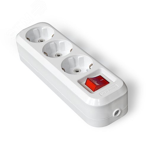 Изображение товара Розетка-колодка 3 поста наружная с заземлением с выключателем ABS-пластик (шт)