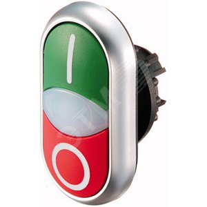 Кнопка сдвоенная с сигнальной лампой без фиксации зеленый+красный с обозначением I O, M22-DDL-GR-X1/X0