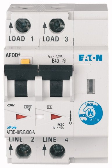 Устройство защиты от дуги, КЗ, токов утечки и перегрузки, 40 А, хар-ка B, 30мА, тип А AFDD-40/2/B/003-A 187237 EATON - превью 2