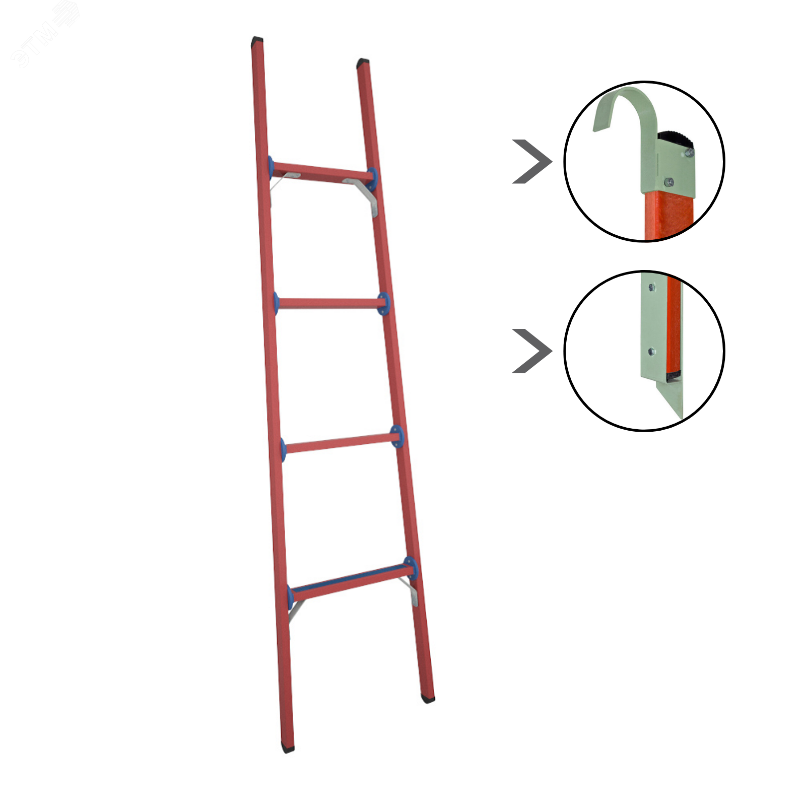 Изображение товара Лестница стеклопластиковая приставная диэлектрическая, мягкий грунт+крюки ЛСПД-1,8 МГ К (шт)