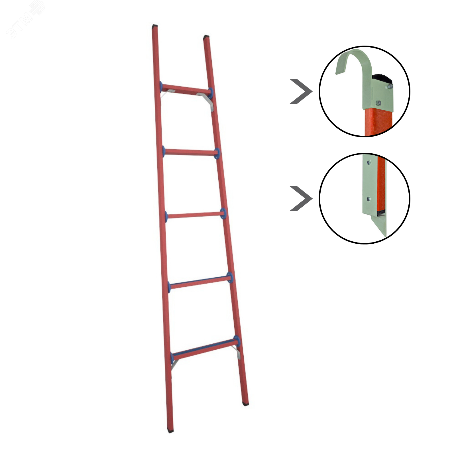 Изображение товара Лестница стеклопластиковая приставная диэлектрическая, мягкий грунт+крюки ЛСПД-2,0 Мг К (шт)