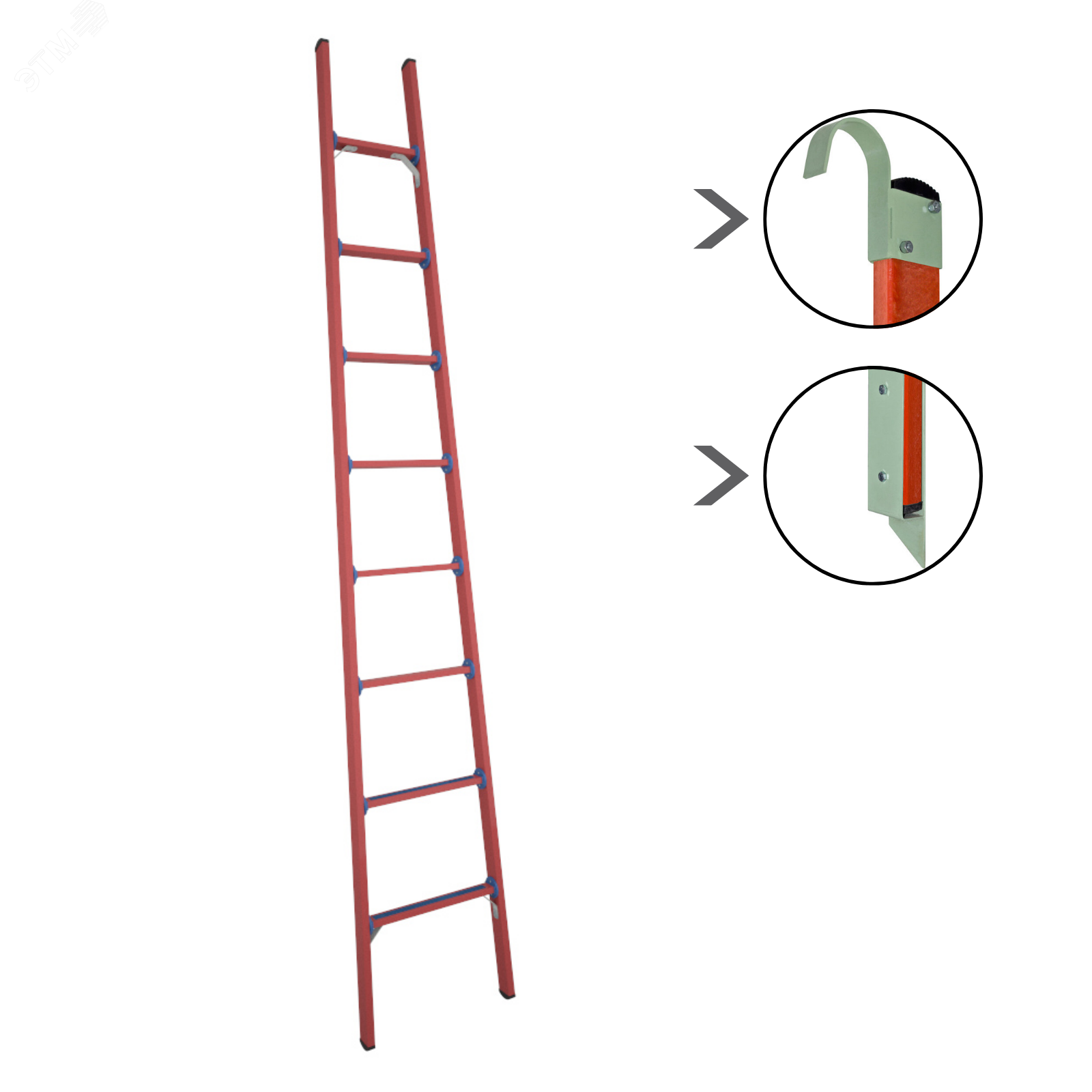 Изображение товара Лестница стеклопластиковая приставная диэлектрическая мягкиий грунт крюки ЛСПД-3,0 Евро Мг К (шт)