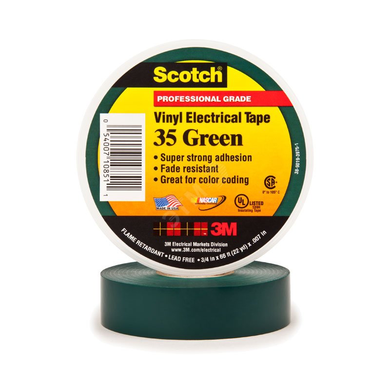 Изолента ПВХ зеленая 19мм 20м Scotch 35 высший сорт 7000031669 3М