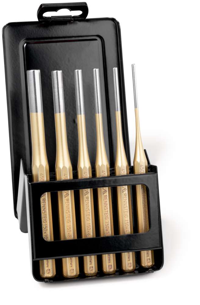 Набор выколоток Standard DIN 6450, 6 предметов, 3 / 4 / 5 / 6 / 8 / 10 мм, Cr-V, золотистые, металлический кейс