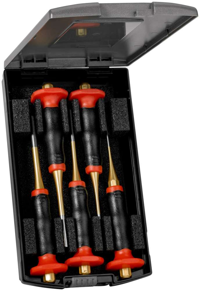 Набор выколоток Standard DIN 6450 с 2К ручкой, 5 предметов (2/3/4/5/6 мм), Cr-V, золотистые, пластиковый кейс