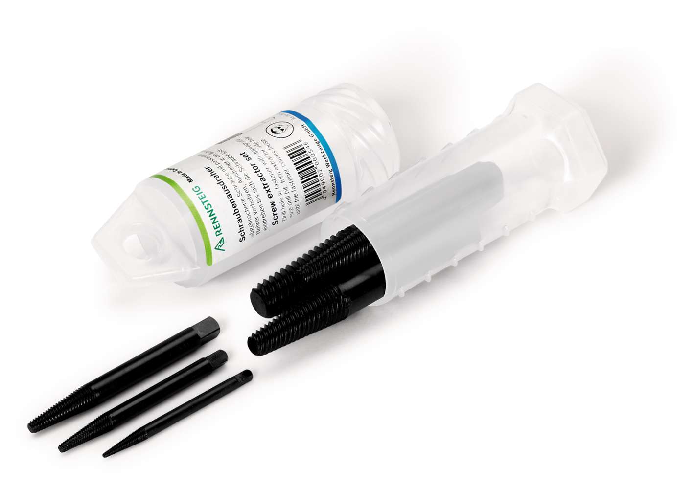 Набор экстракторов спиральных, 6 предметов, N1/2/3/4/5/6, M3 - M24, пластиковый цилиндрический кейс, для правой резьбы