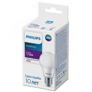 Лампа светодиодная LED A60 9 Вт 680 Лм 3000 К E27 К 220-240 В IP20 Ra 80-89 (класс 1В) EcohomeLED PHILIPS (929002298917)