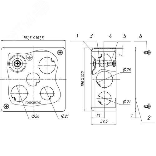 Коробка стальная с предвырубленными отверстиями 100х100х40 IP30 ГОФРОМАТИК - фото 6
