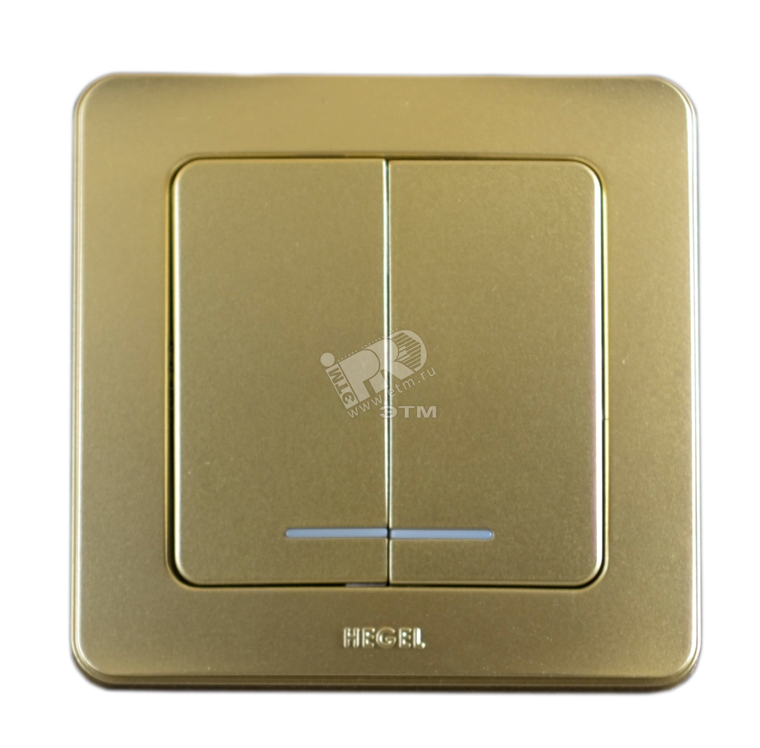 Изображение товара Двухклавишный скрытый выключатель с индикацией золото 16А Hegel