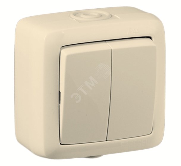 Изображение товара Выключатель двухклавишный наружный слоновая кость IP44 10А