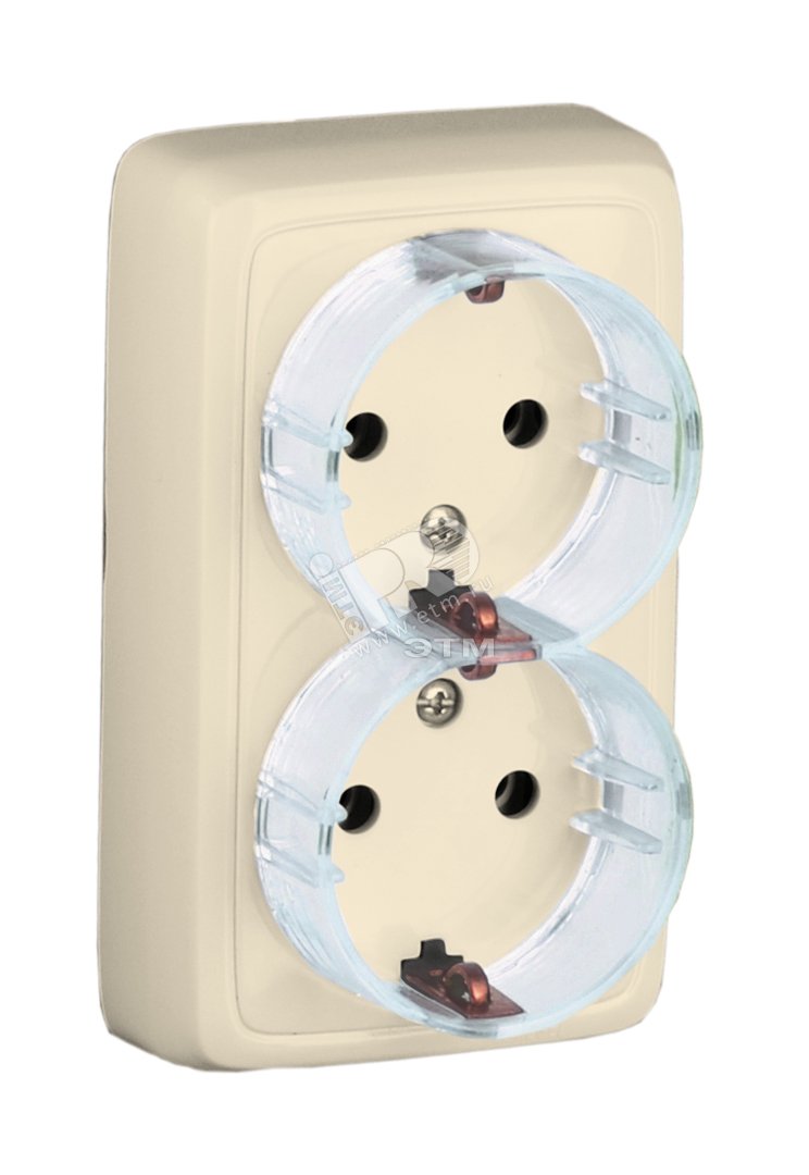Изображение товара Розетка двойная наружная с заземлением из изоляционной пластиной слоновая кость