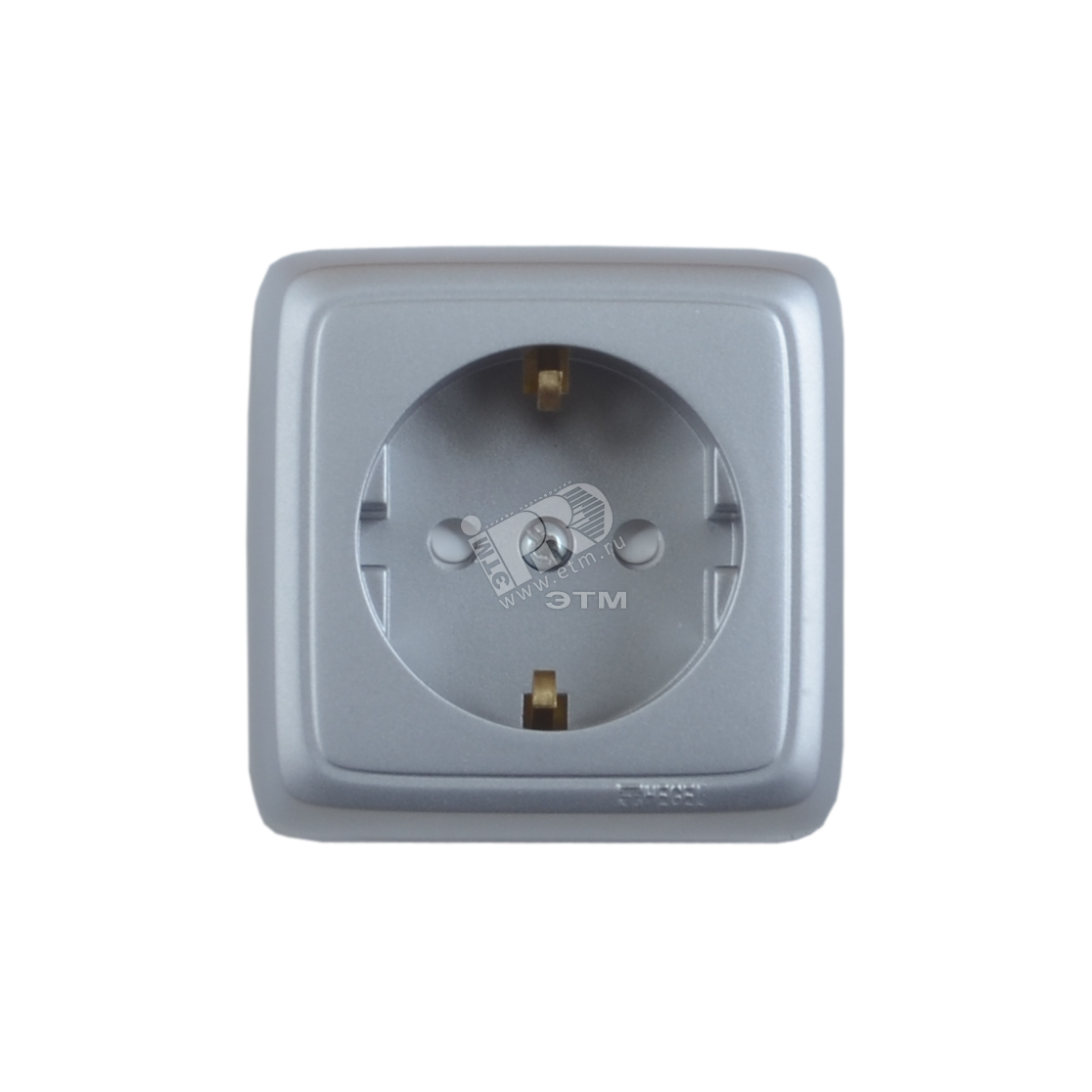 Изображение товара Розетка наружная силовая с заземлением и шторками серебро модель РА16-114-06