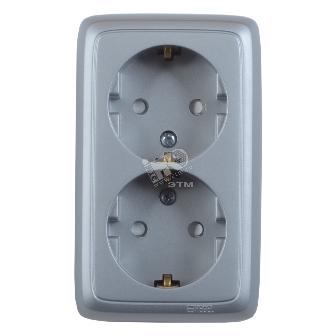Изображение товара Розетка силовая наружная с заземлением и шторками серебро серия Alfa HEGEL