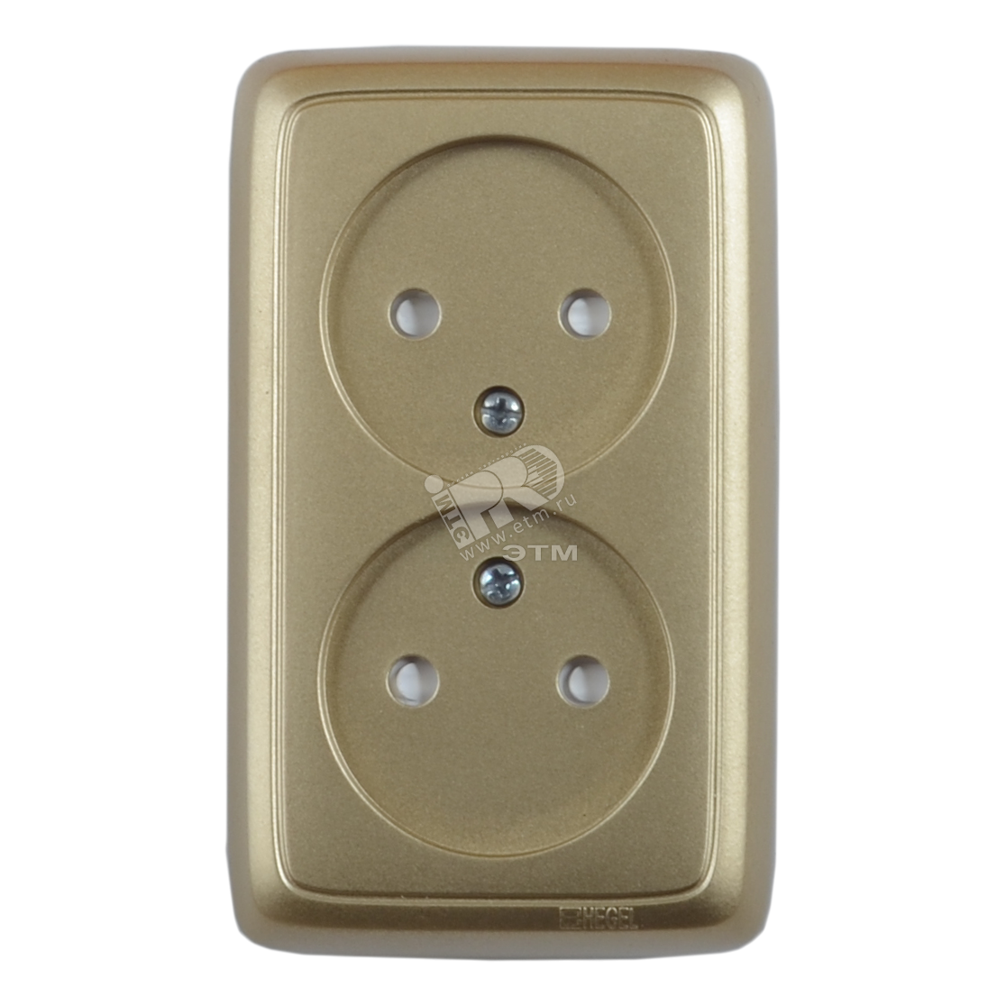 Изображение товара Розетка двойная наружная со шторками и изоляционной пластиной в золоте 16А IP20