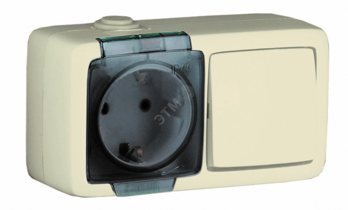 Изображение товара Алфа Блок с пылевлагозащитой розетка одноклавишная IP44 для бытового применения