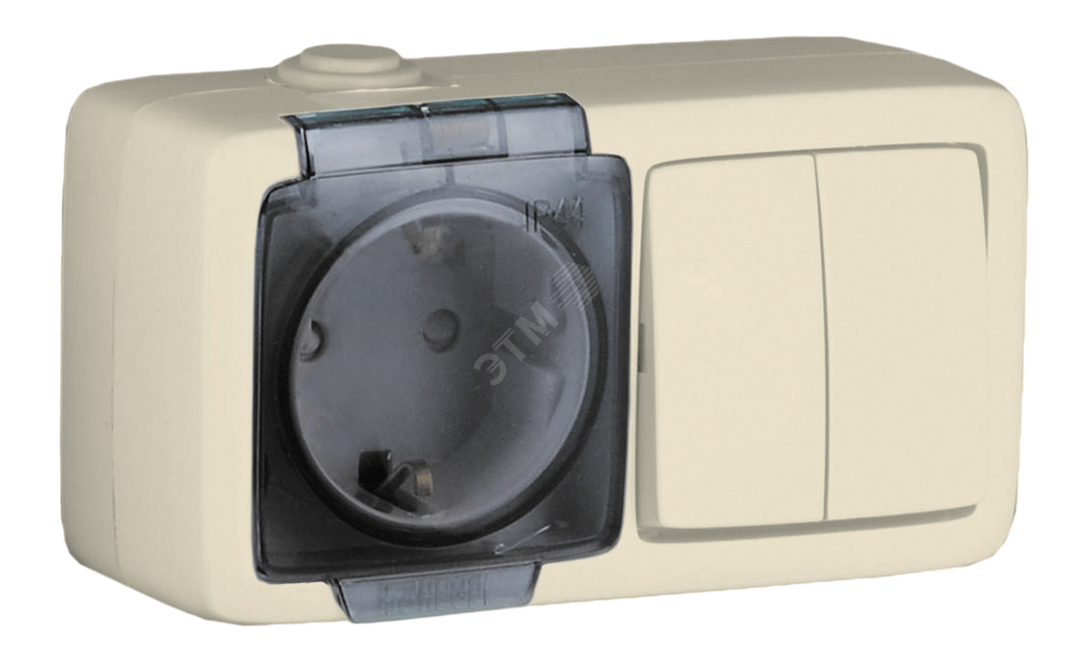 Изображение товара Блок с пылевлагозащитой Alfa 1 пост, 2 клавиши, IP44, слоновая кость