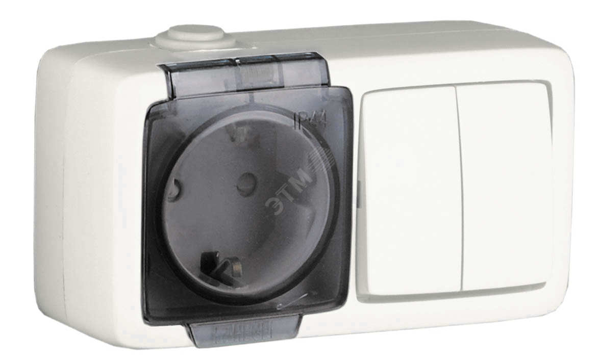 Изображение товара Блок с пылевлагозащитой Alfa IP44, однопостовой, с 2 клавишами, белый