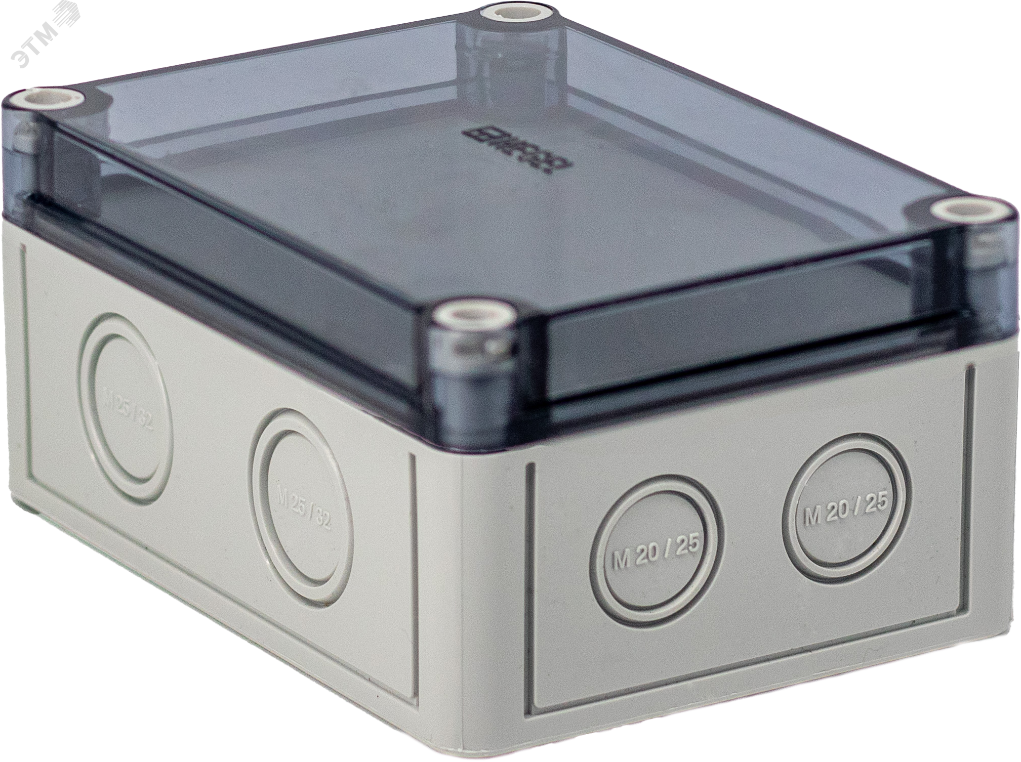 Изображение товара Коробка КР2801-423 АБС-пластик,светло-серый цвет корпуса,крышка низкая,прозрачная,DIN-рейка РП1 (шт)