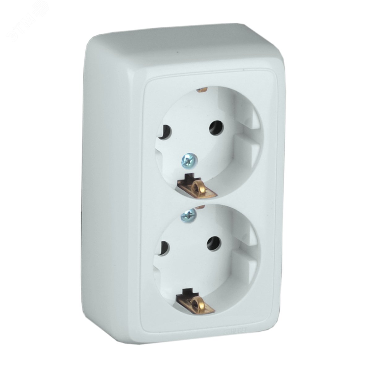 Изображение товара Розетка наружная двойная с заземлением и шторками ALFA 16А белая