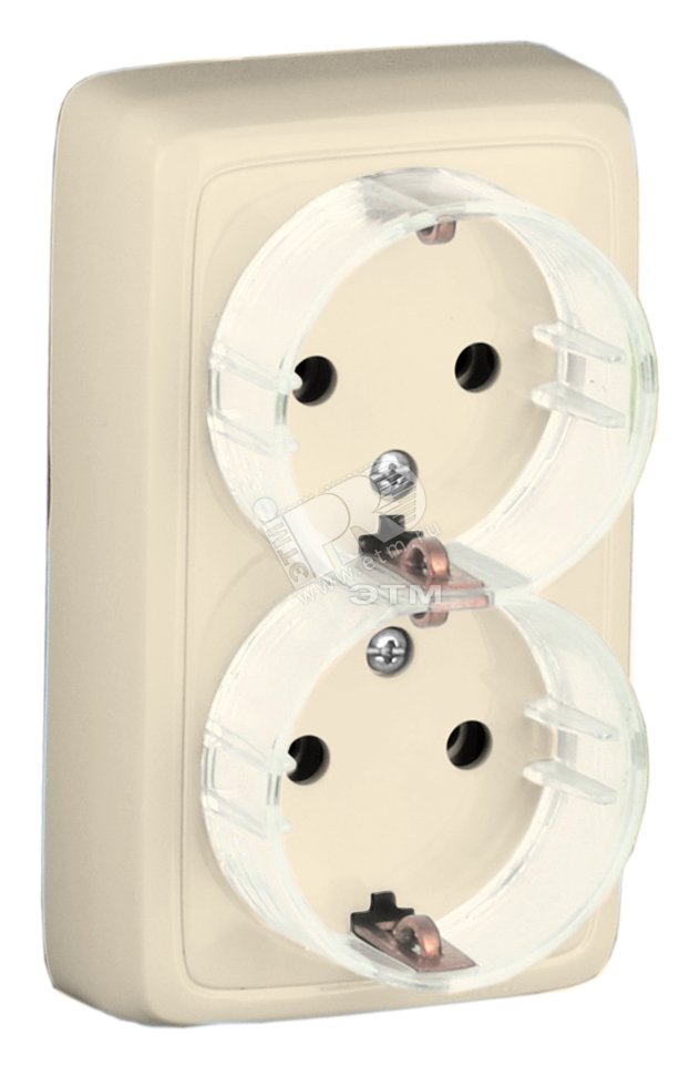 Изображение товара Розетка наружная двойная с заземлением и шторками слоновая кость