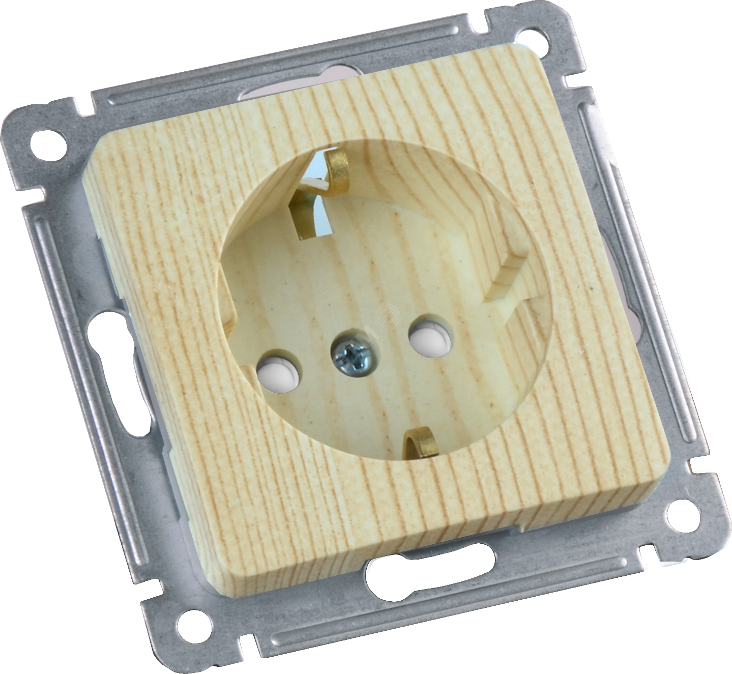 Изображение товара MASTER Розетка одноместная с заземляющим контактом, со шторками, скрытой установки, в рамку, сосна (шт)