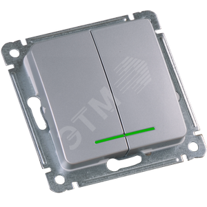 Изображение товара MASTER Выключатель двухклавишный с индикацией, скрытой установки, в рамку, серебро (шт)