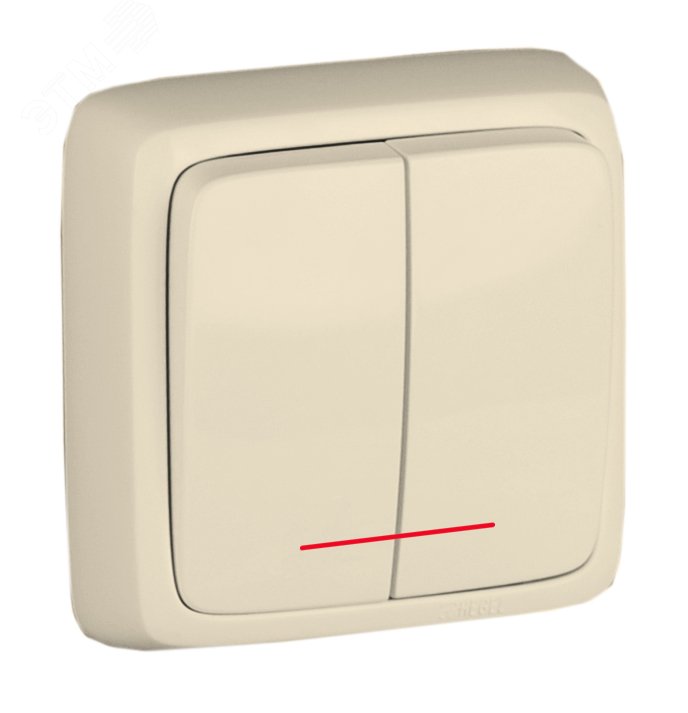 Изображение товара Двухклавишный наружный выключатель с изоляционной пластиной и индикацией 10А бежевый