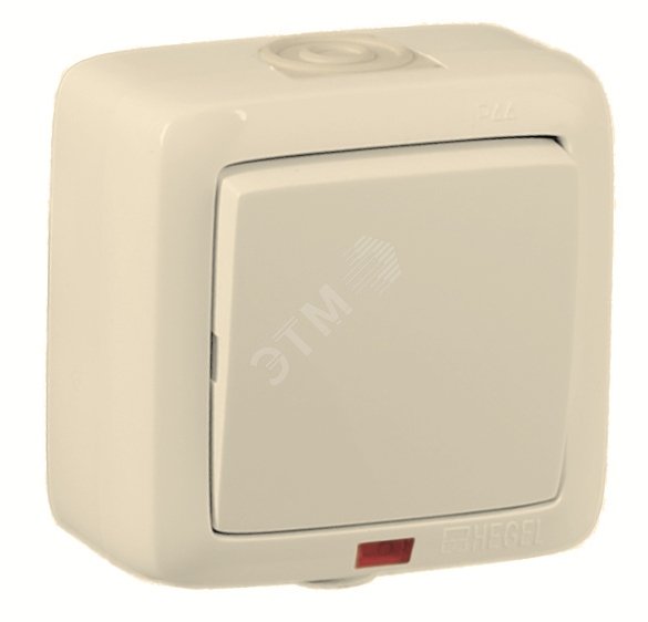 Изображение товара Переключатель одноклавишный наружный с индикацией слоновая кость 10А