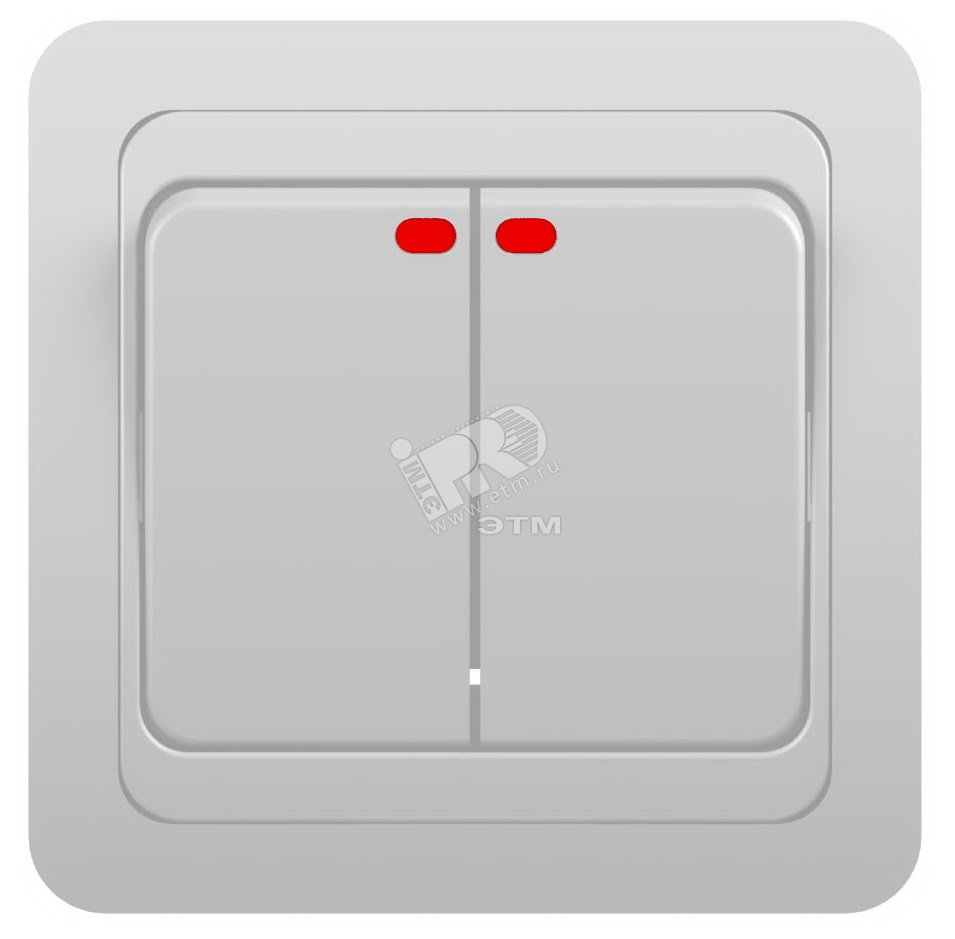 CLASSIC Выключатель двухклавишный скрытый белый с индикацией (2123) 10А 1151402 Powerman