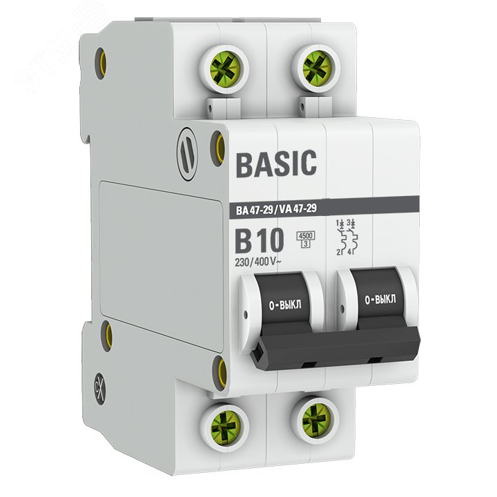 Автоматический выключатель 2P 10А (B) 4,5кА ВА 47-29 Basic mcb4729-2-10-B EKF - превью