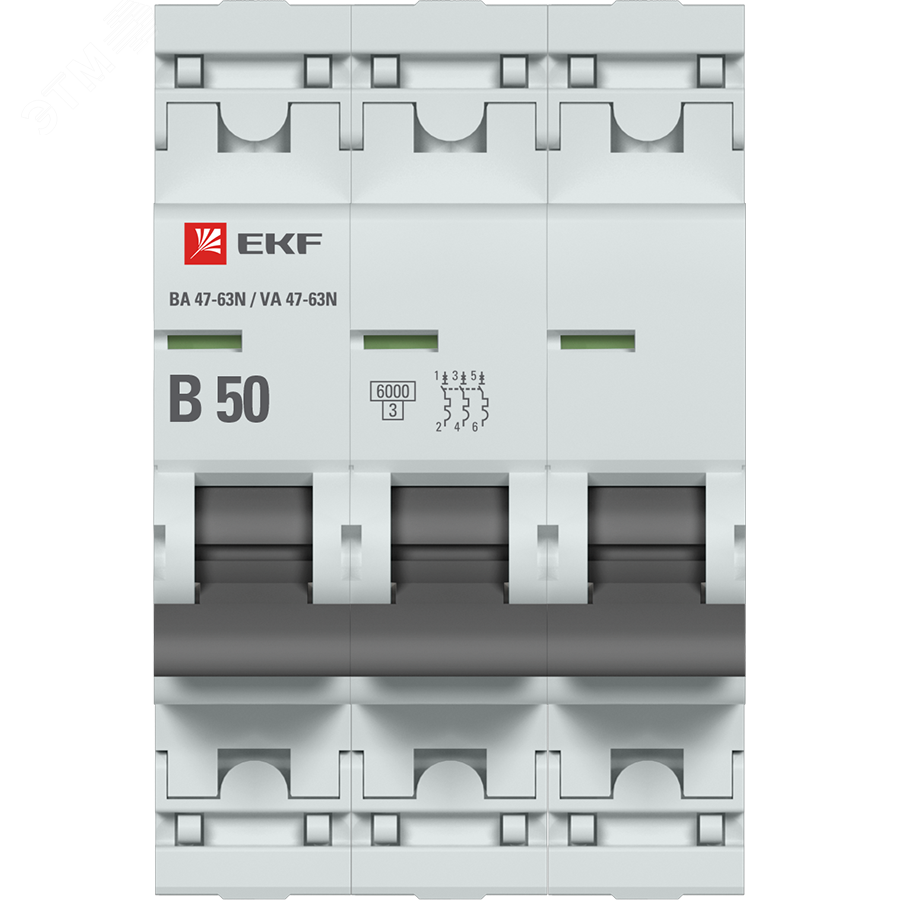 Автоматический выключатель 3P 50А (B) 6кА ВА 47-63N PROxima M636350B EKF - превью 3
