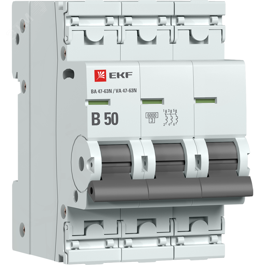 Автоматический выключатель 3P 50А (B) 6кА ВА 47-63N PROxima M636350B EKF - превью 2