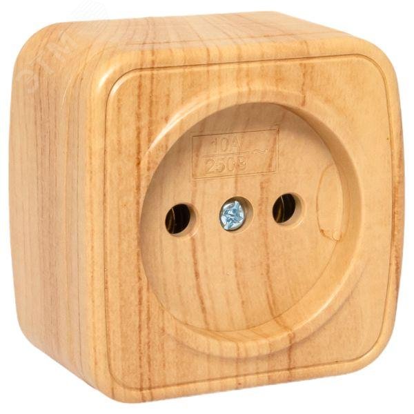 Изображение товара Розетка 1-местная ОП Минск 10А без заземления светлое дерево EKF