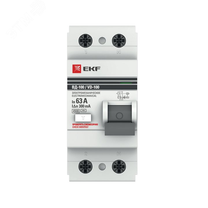 Выключатель дифференциального тока (УЗО) 2п 63А 300мА АС PROxima elcb-2-63-300-em-pro EKF - превью 3
