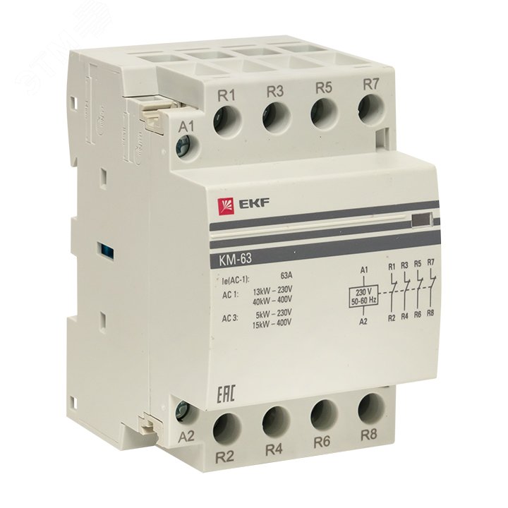 Изображение товара Контактор модульный PROxima КМ 63А 4NC 3 модуля переменного тока