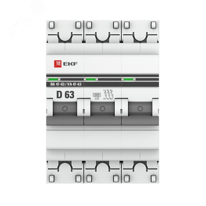 Автоматический выключатель ВА 47-63 6кА 3P 63А (D) PROxima mcb4763-6-3-63D-pro EKF - превью 2