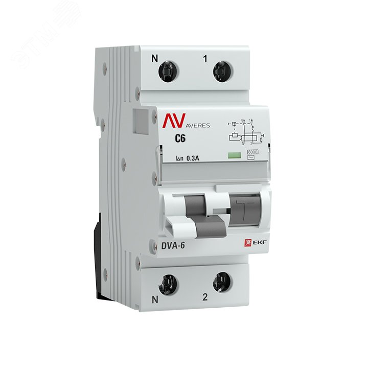 Автомат дифференциальный DVA-6 1P+N 6А (C) 300мА (AC) 6кА AVERES rcbo6-1pn-6C-300-ac-av EKF - превью 2