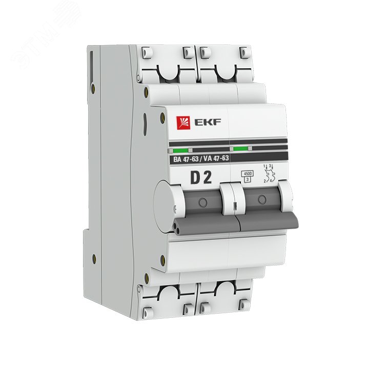 Выключатель автоматический двухполюсный 2А D ВА47-63 4.5кА PROxima mcb4763-2-02D-pro EKF - превью