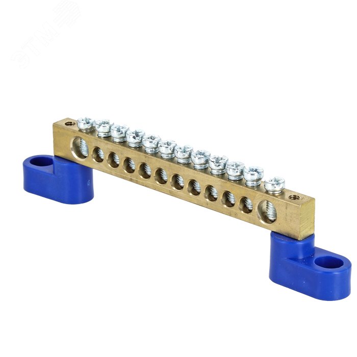 Изображение товара Шина нулевая 8х12мм 125А 12 отверстий 2 изолятора стойка латунь PROxima (шт)