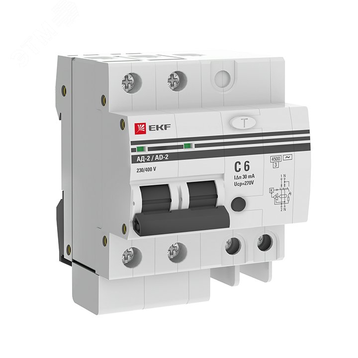 Выключатель автоматический дифференциальный АД-2 6А/30мА C AC 4.5кА PROxima DA2-06-30-pro EKF - превью 2