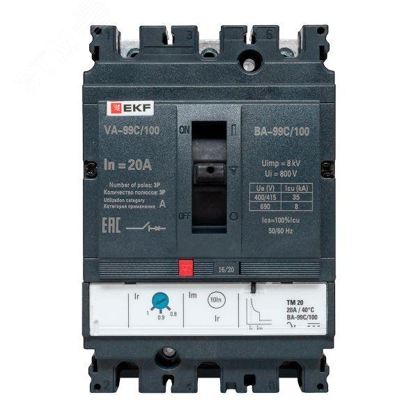 Изображение товара Выключатель автоматический трехполюсный ВА-99C 100/20А 35кА (шт)